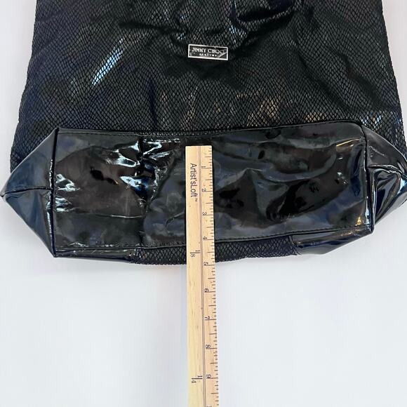 JIMMY CHOO PARFUM BLACK SPARKLE FAUX SNAKESKIN LARGE TOTE SHOULDER TRAVEL BAG - Picture 12 of 13
